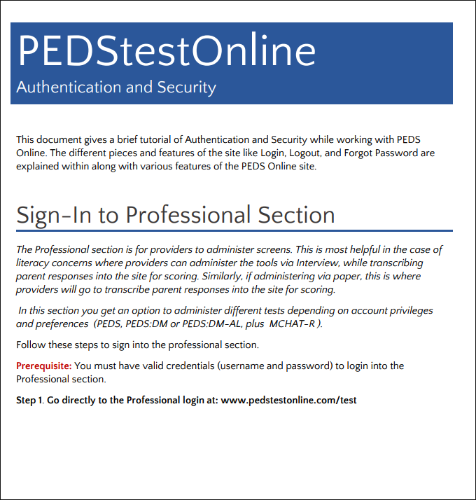 PEDS Online Brief Guide